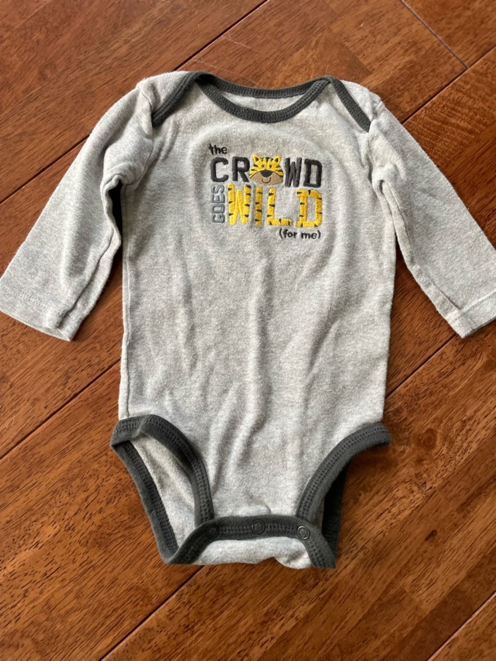 Gray Long-Sleeve Baby One-Piece Bodysuit with Yellow Accent